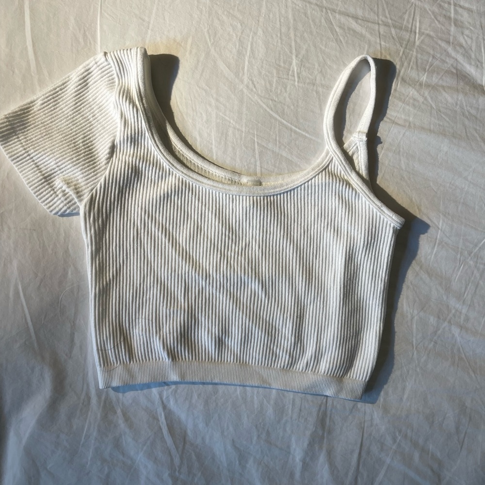 White one shoulder crop top